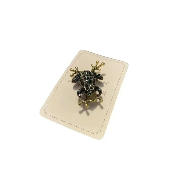 FROG BROOCH WITH GREEN SPARKER WITH GOLD PLATED - Picture 3 of 3